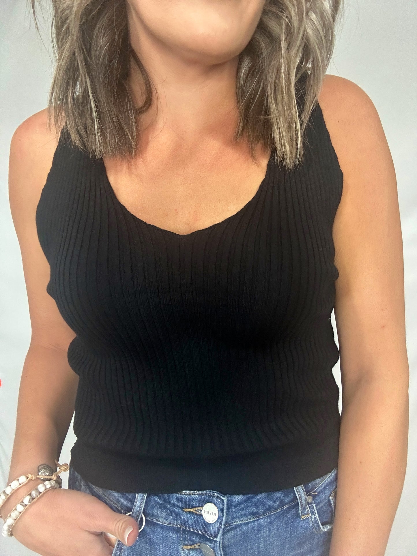 V Neck Rib Knit Tank Top