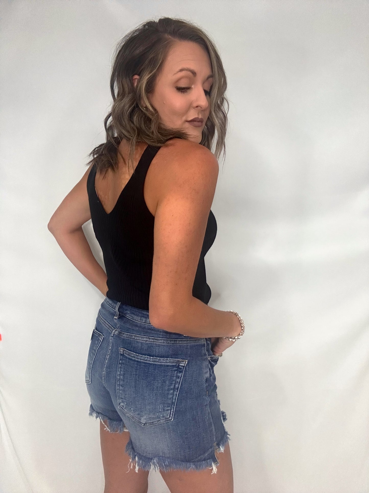 V Neck Rib Knit Tank Top