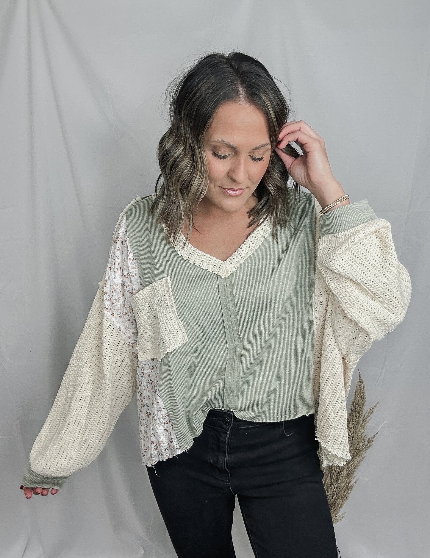 Dusty Sage Floral V-neck