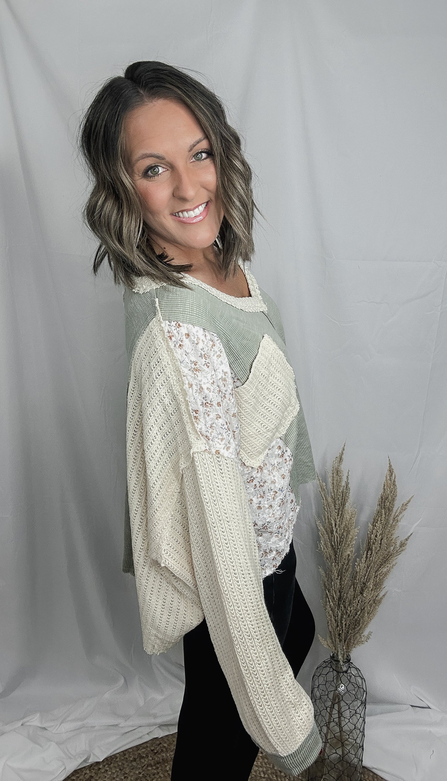 Dusty Sage Floral V-neck
