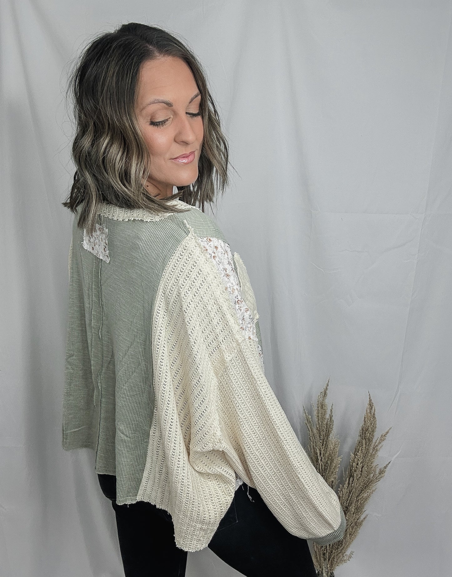 Dusty Sage Floral V-neck