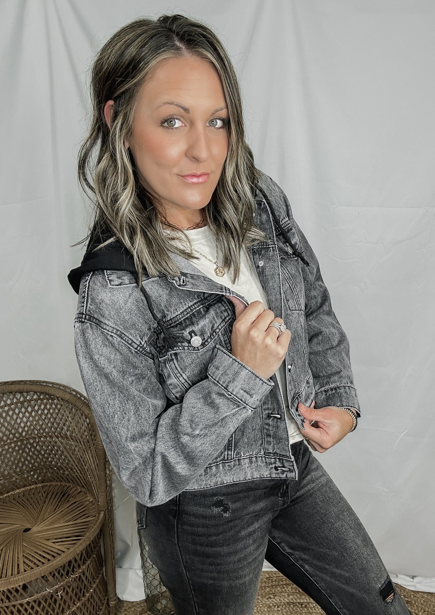 Hannah Hooded Black Denim Jacket