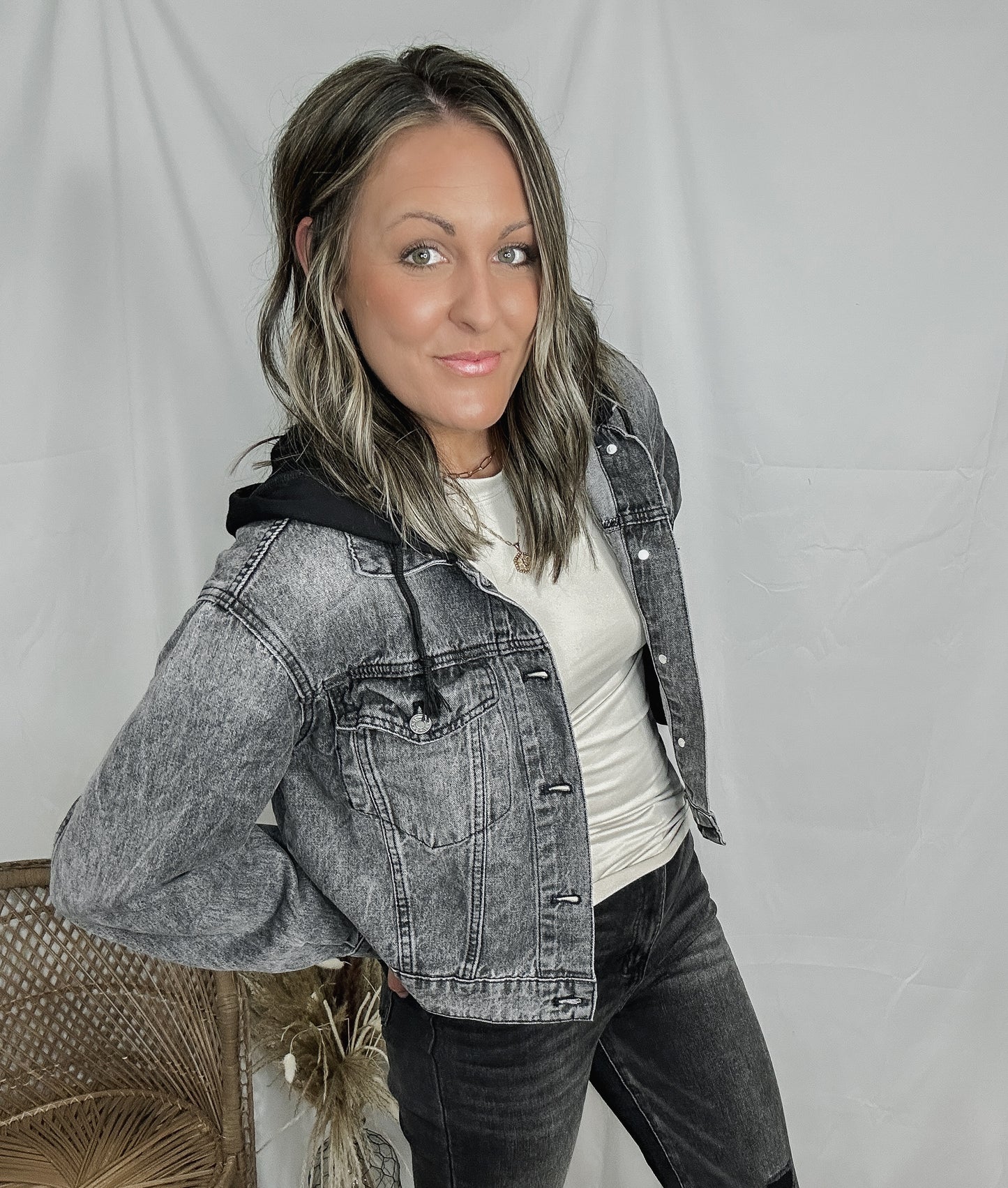 Hannah Hooded Black Denim Jacket