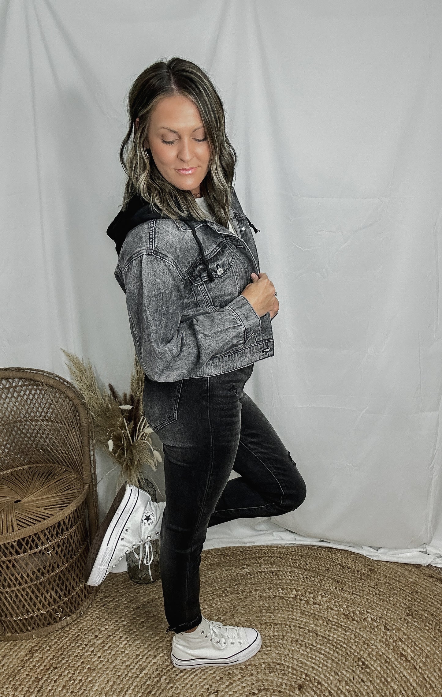 Hannah Hooded Black Denim Jacket