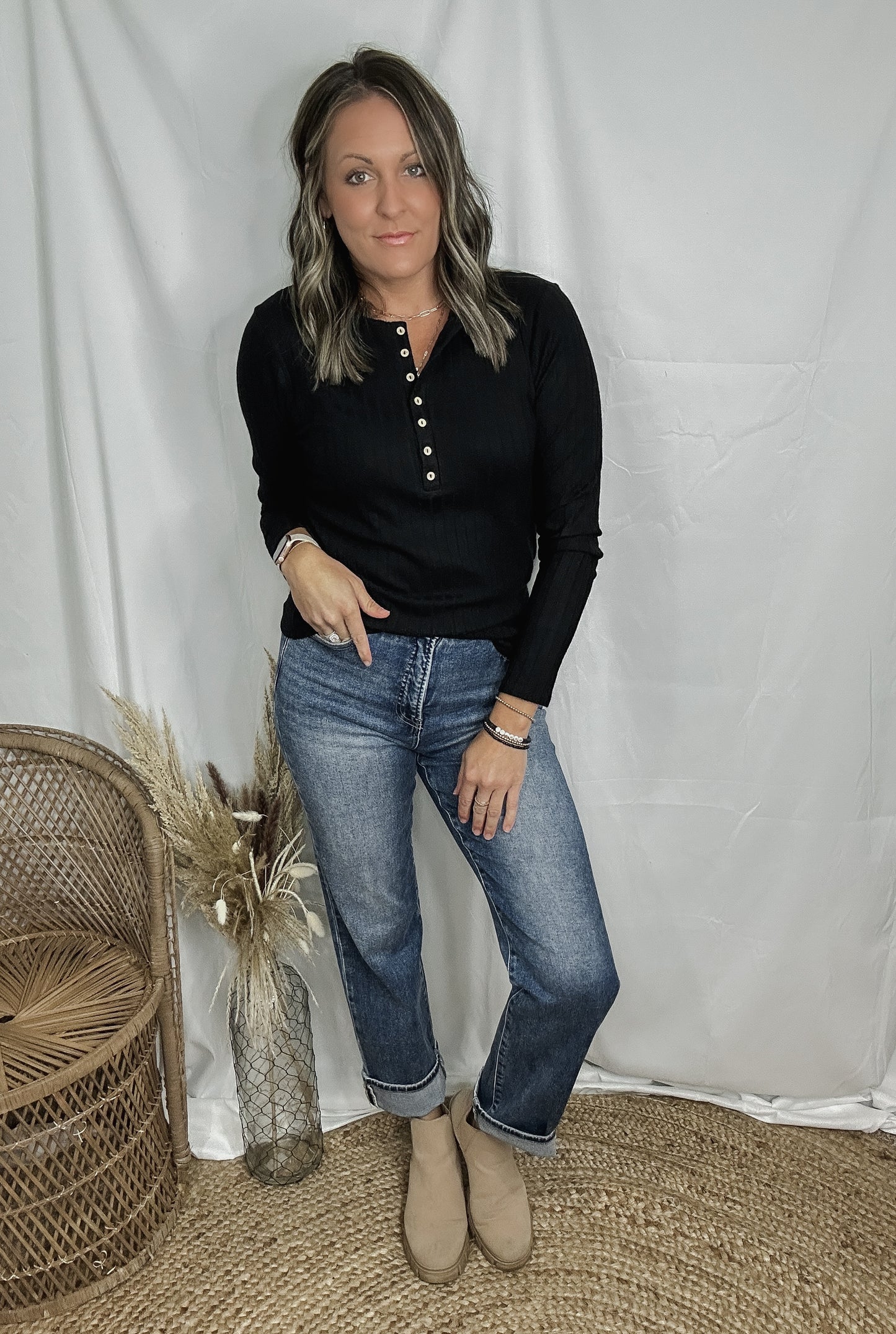 Riley Ribbed Black Long Sleeve