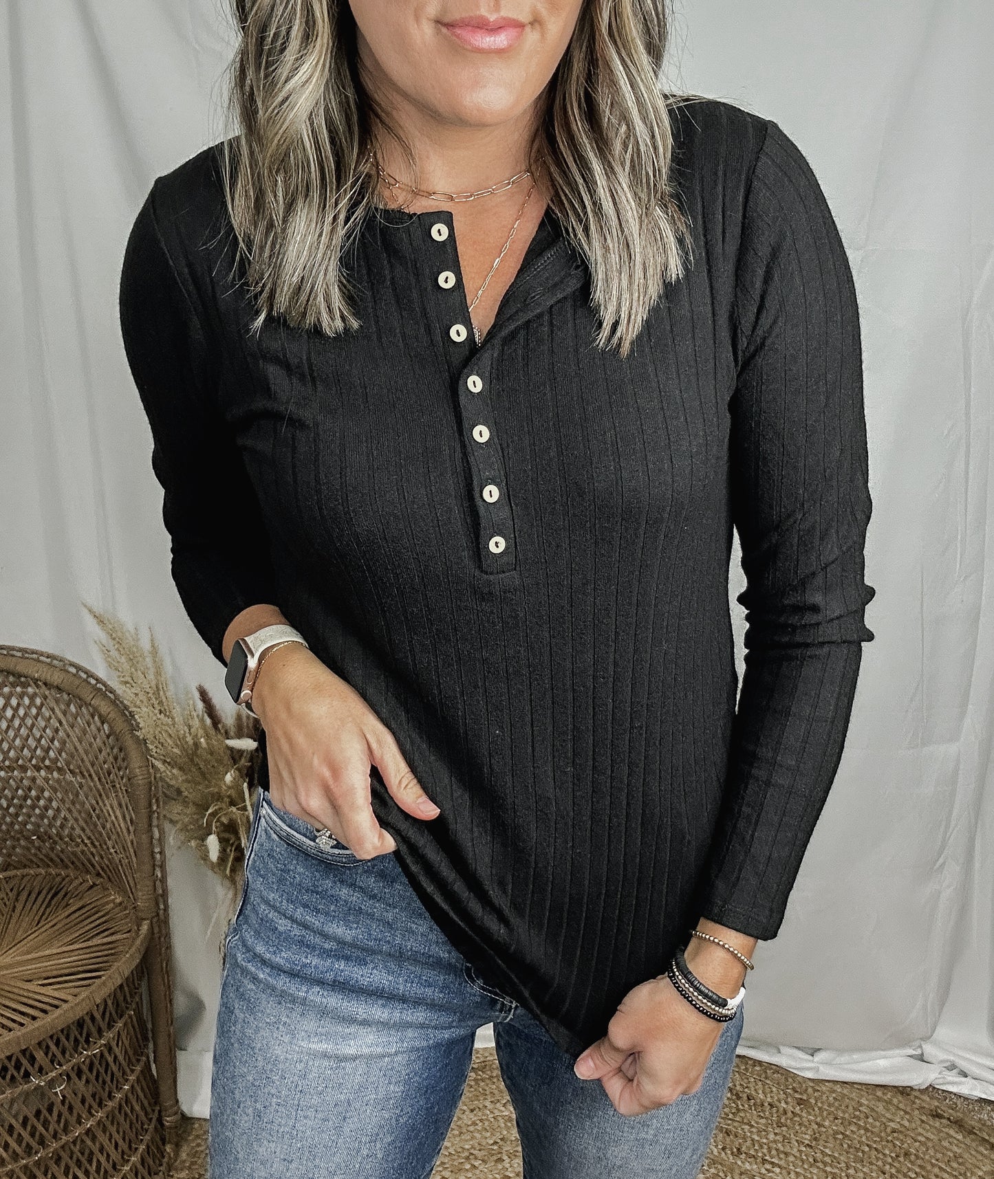 Riley Ribbed Black Long Sleeve