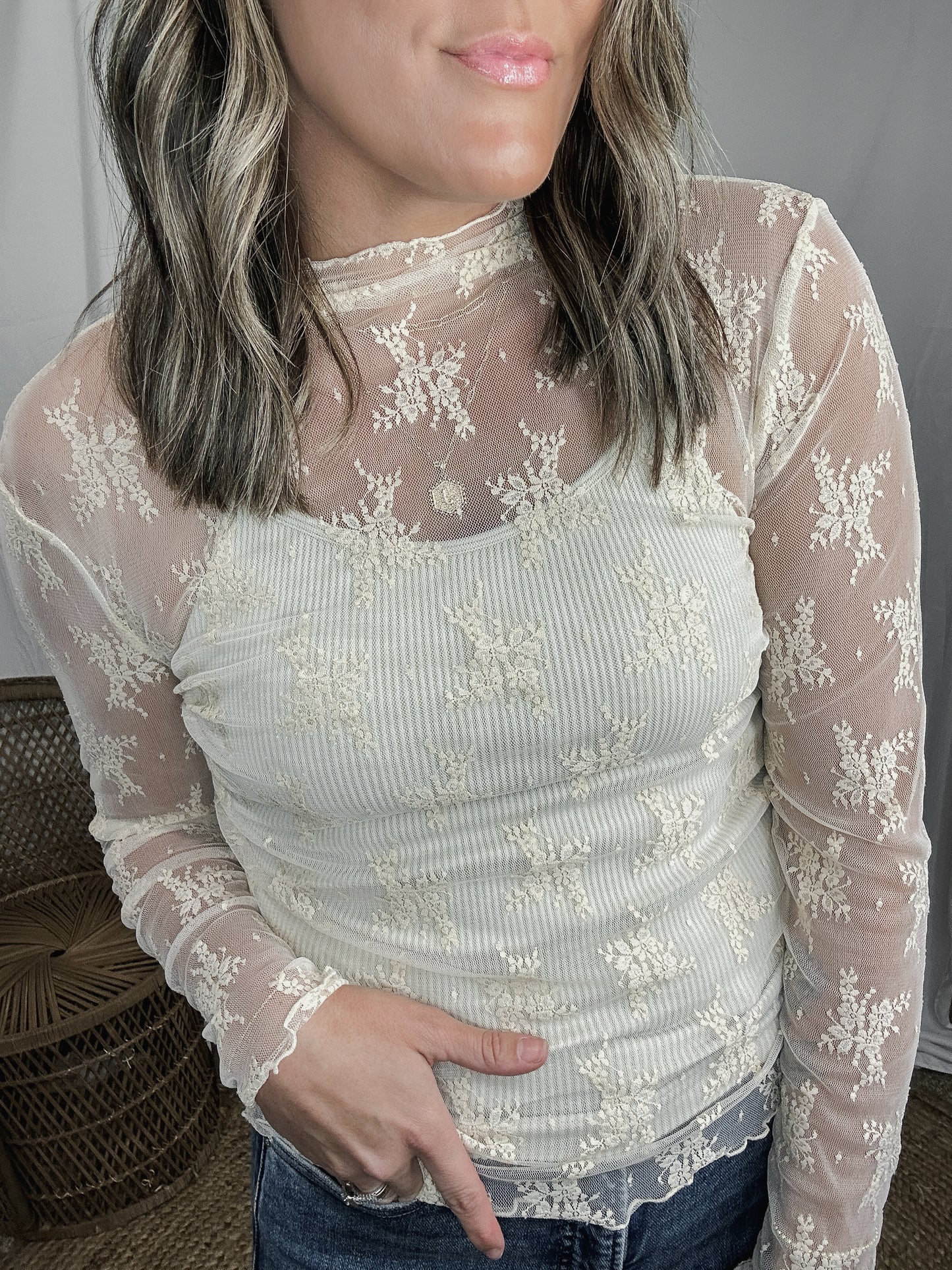 Flowers + Lace Mesh Top