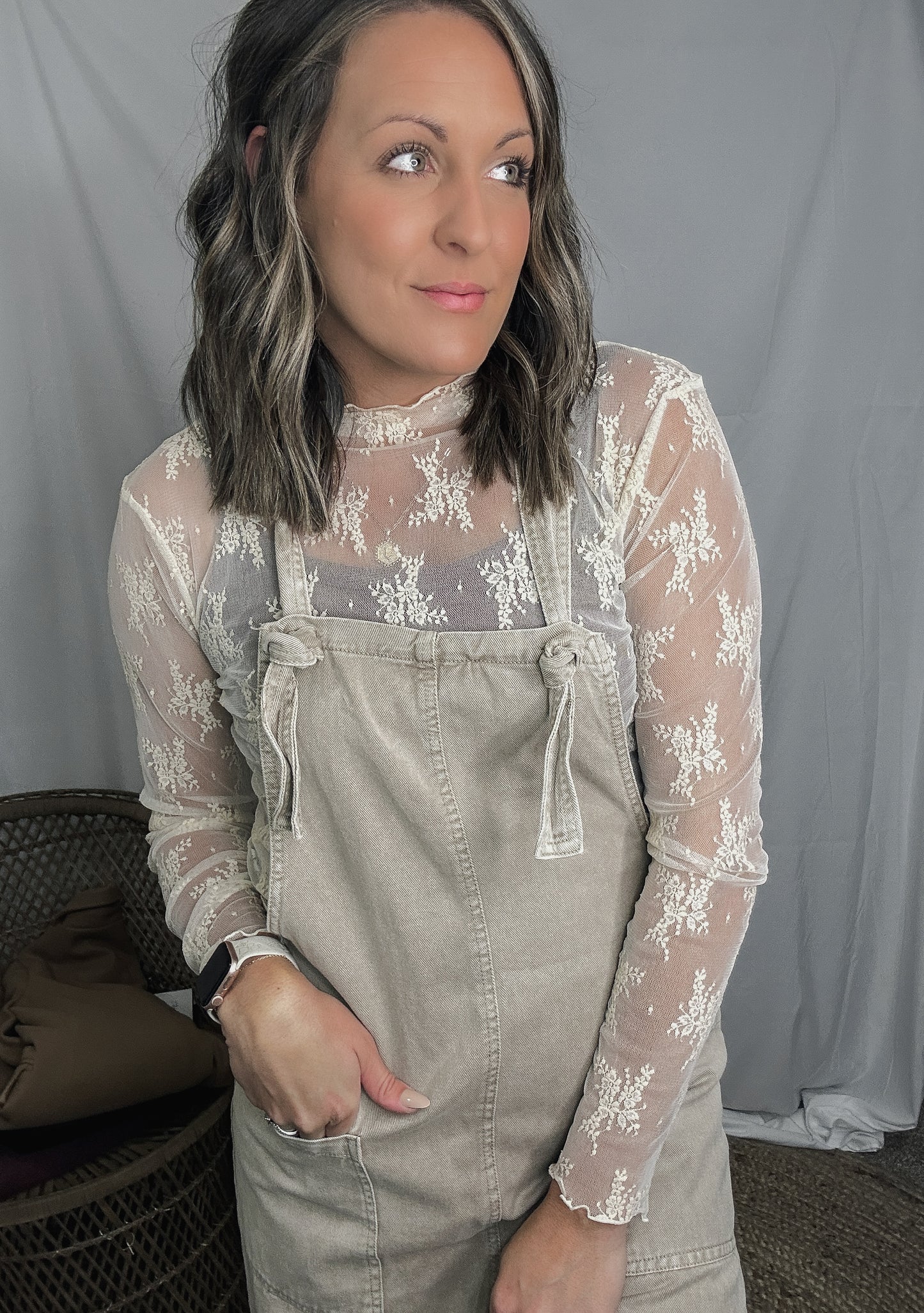 Washed Knot Khaki Overalls