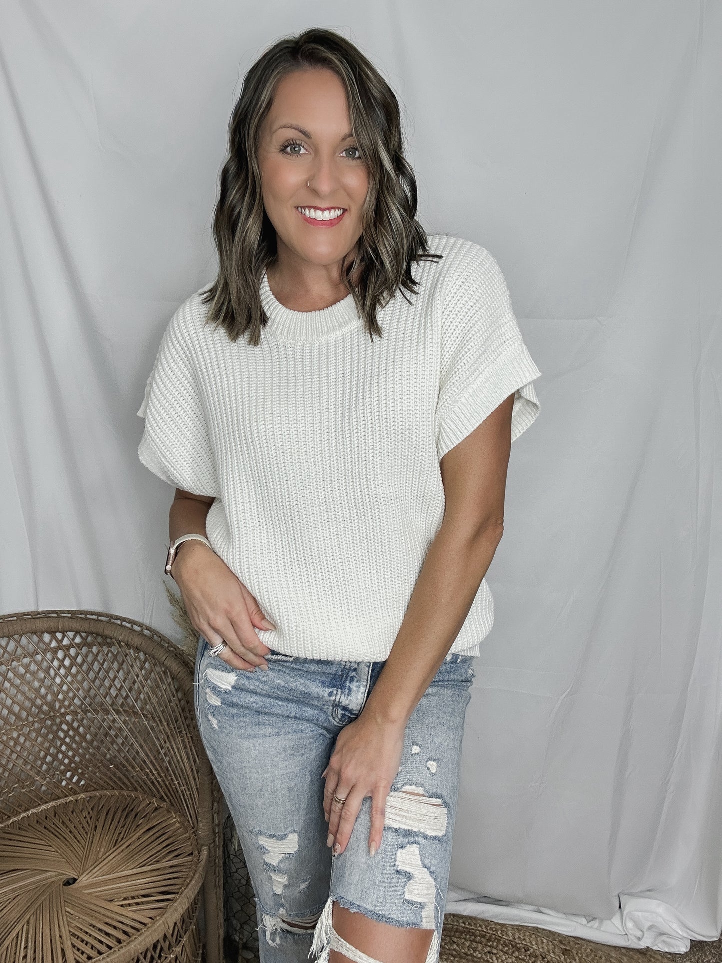 Whip Cream Short Sleeve Sweater