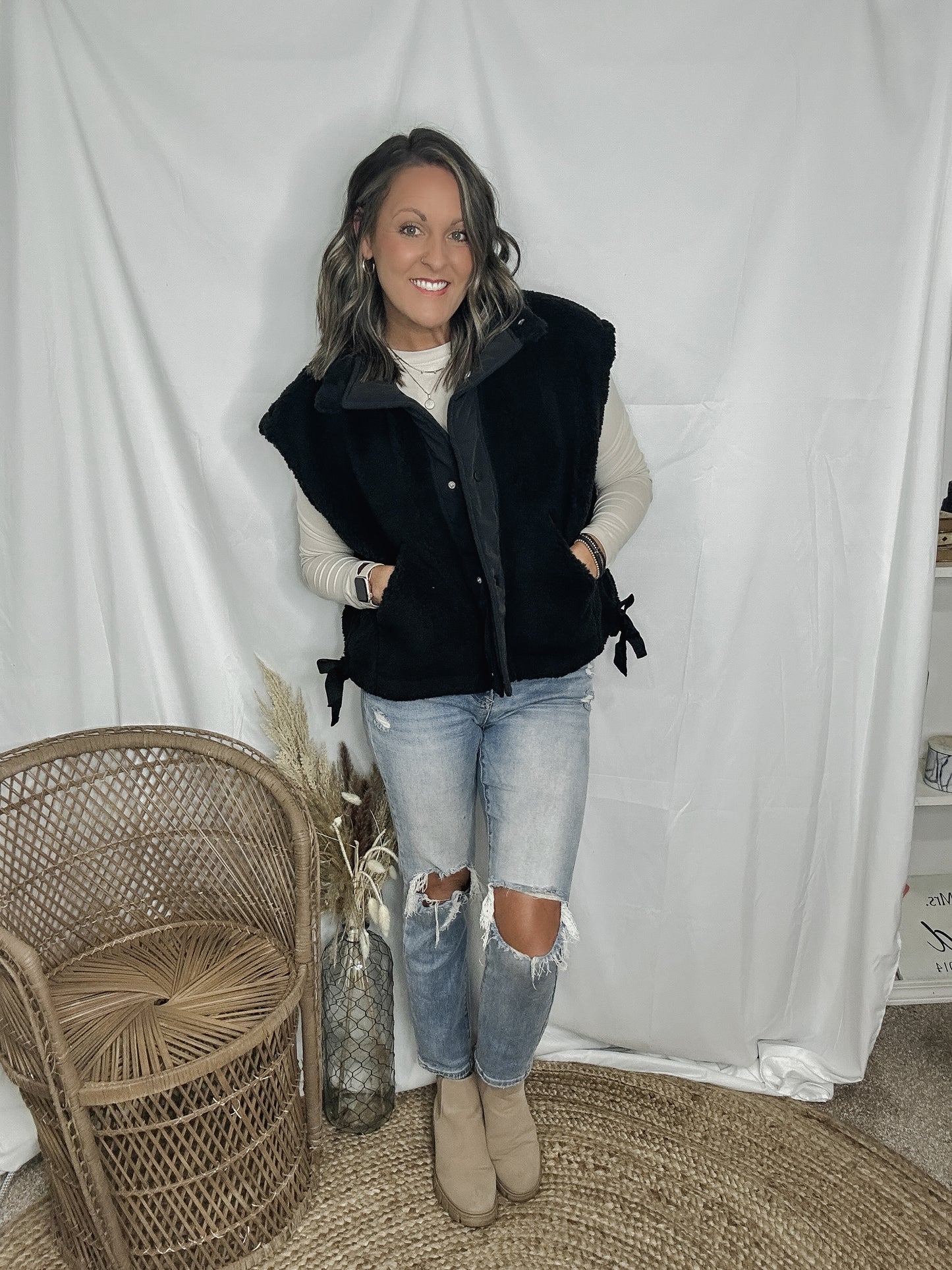 Sherpa Vest With Side Ties