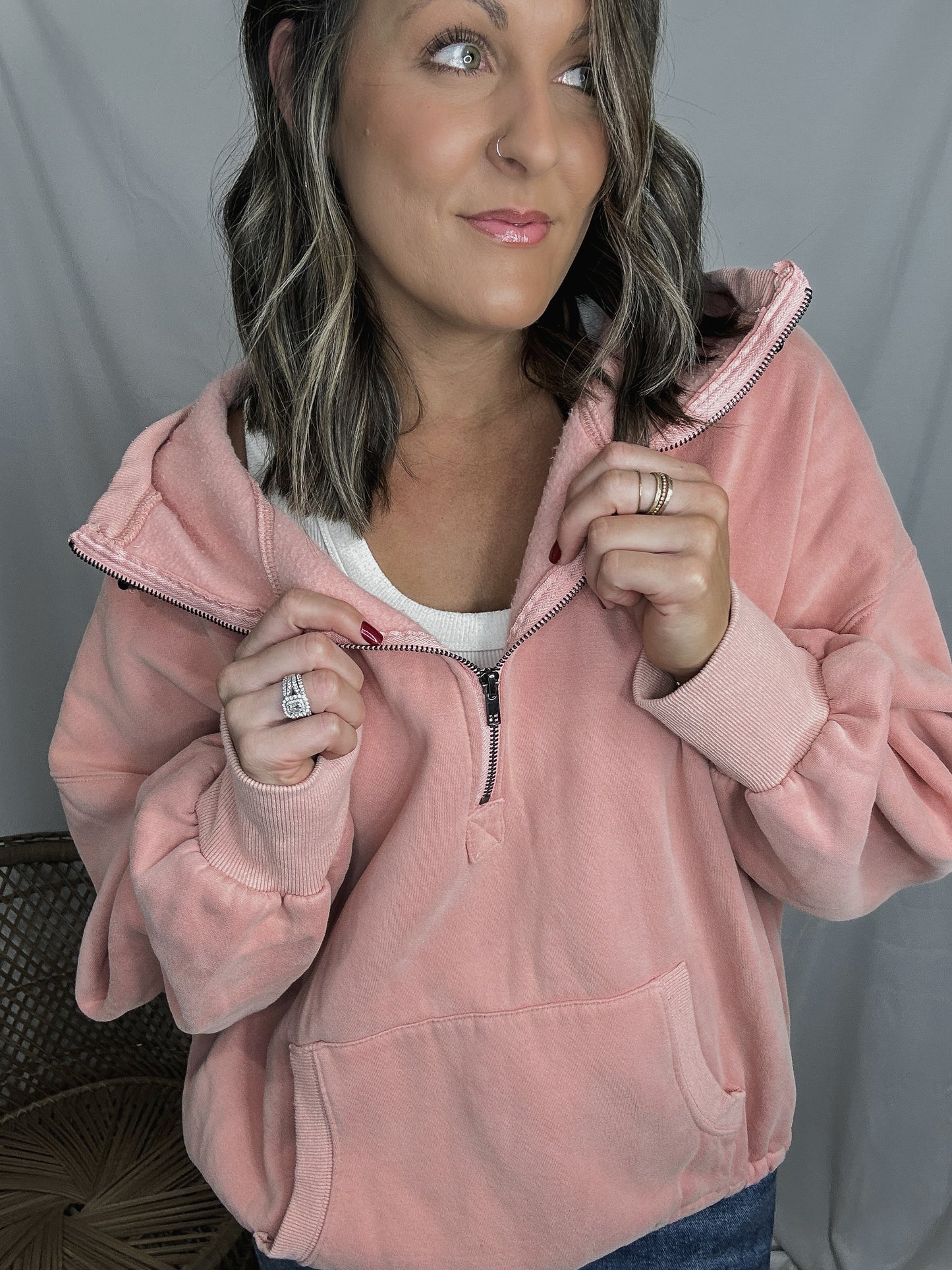 Half Zip Hailey Hoodie - Dusty Pink