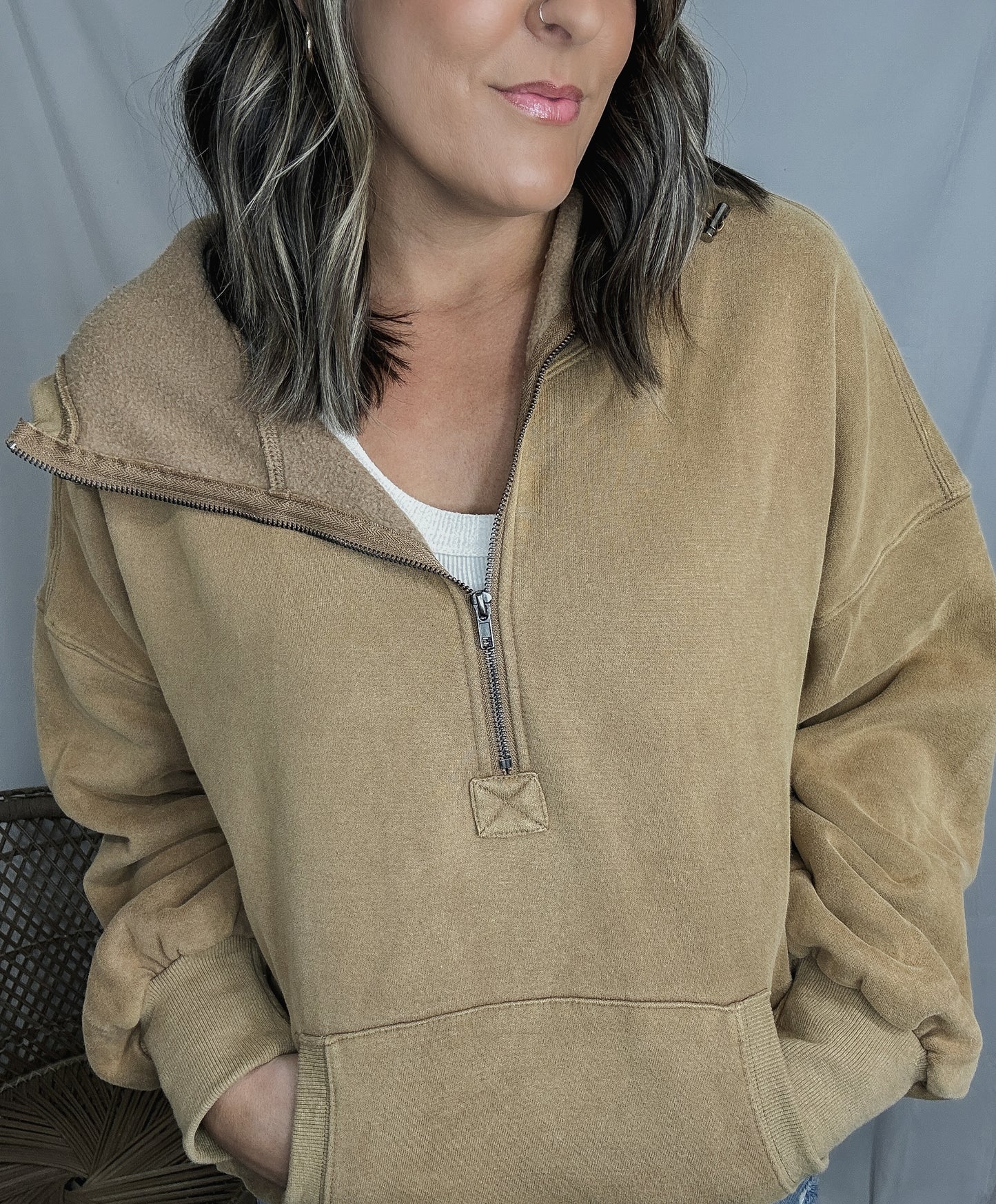 Half Zip Hailey Hoodie - Mocha