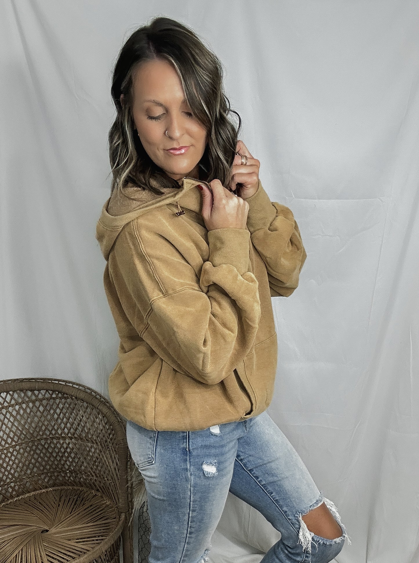 Half Zip Hailey Hoodie - Mocha