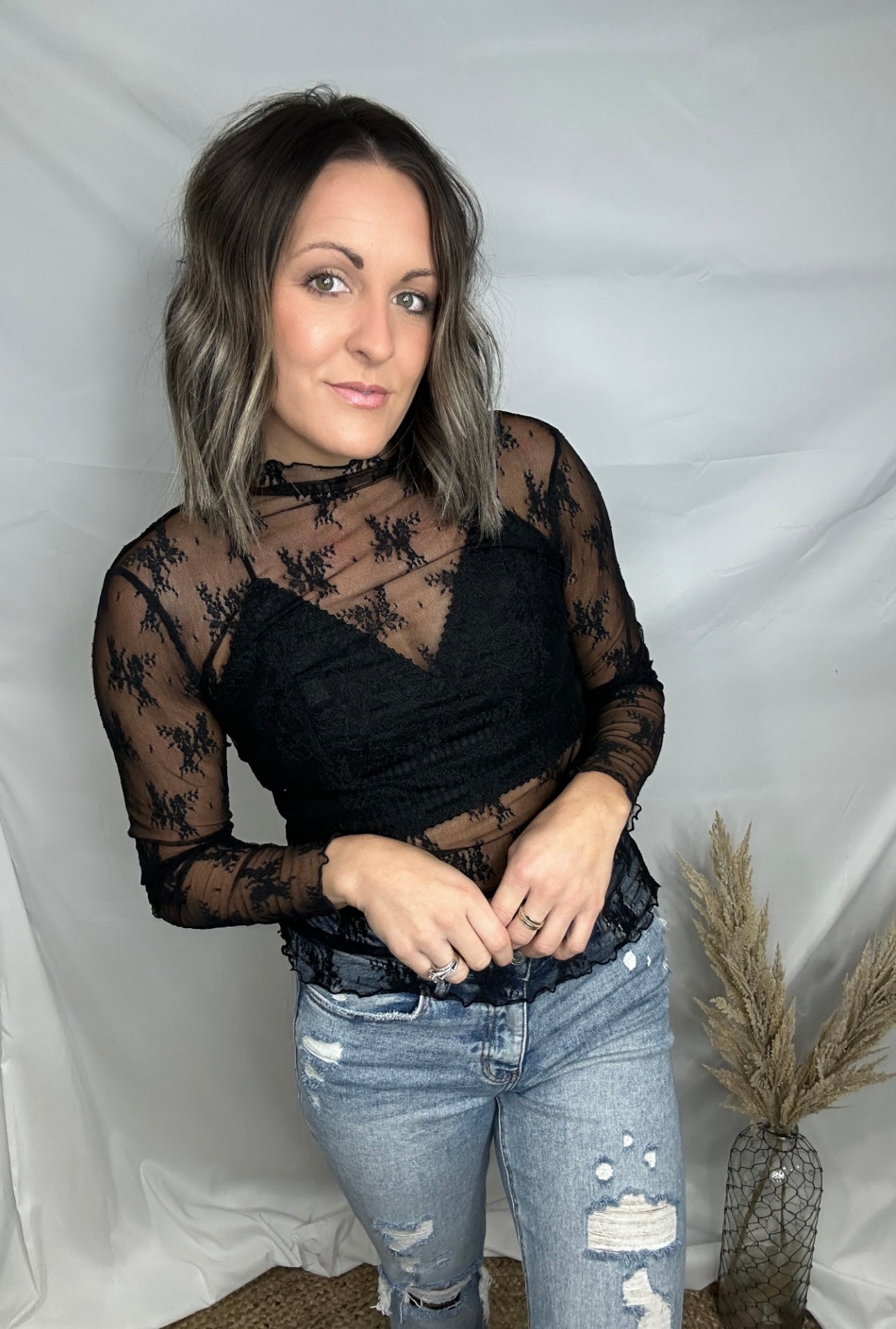 Flowers + Lace Mesh Top