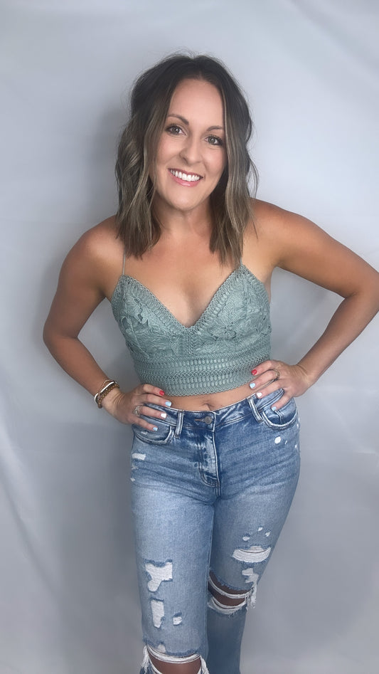Lace Crop Cami - Sage