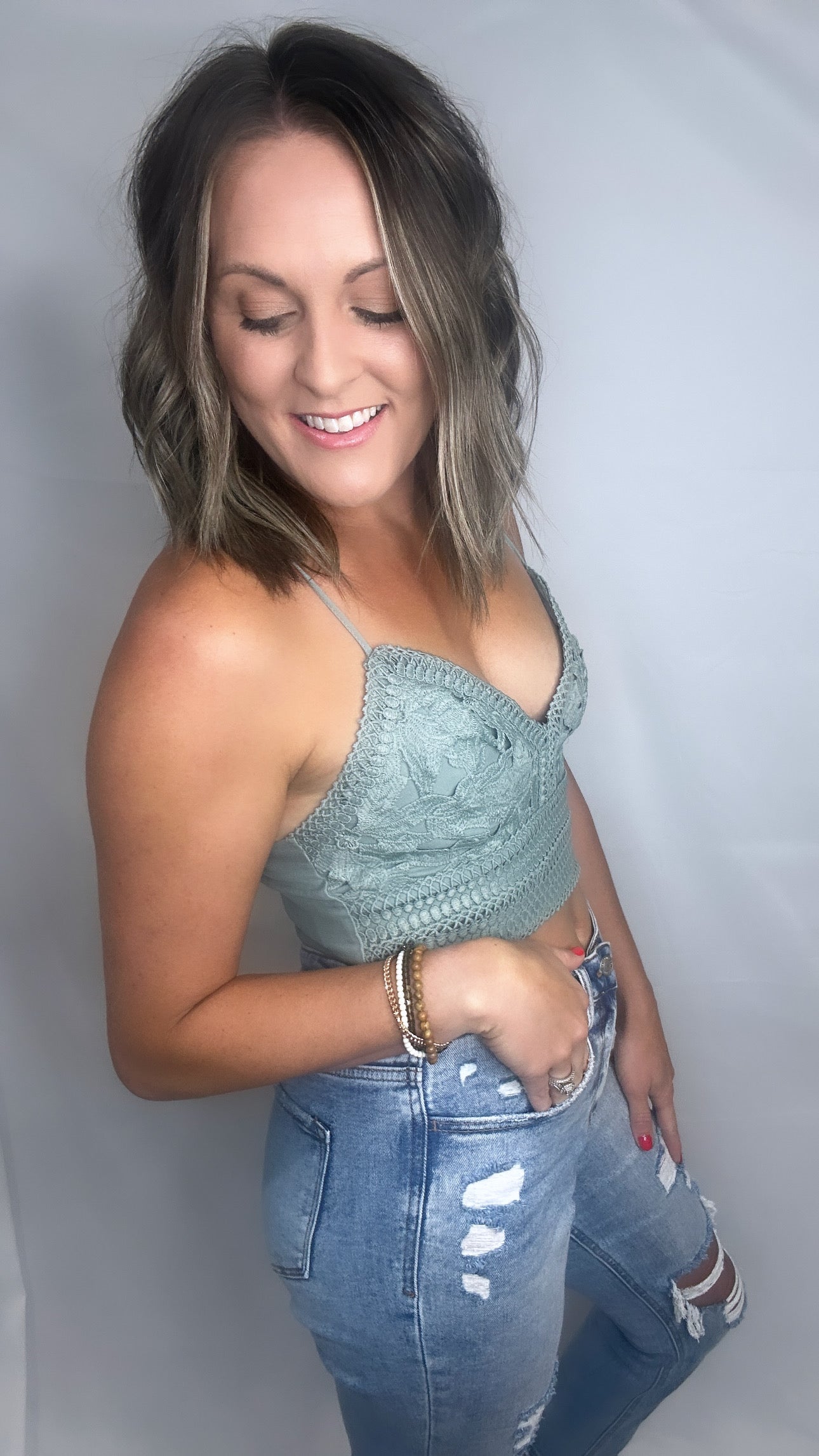 Lace Crop Cami - Sage