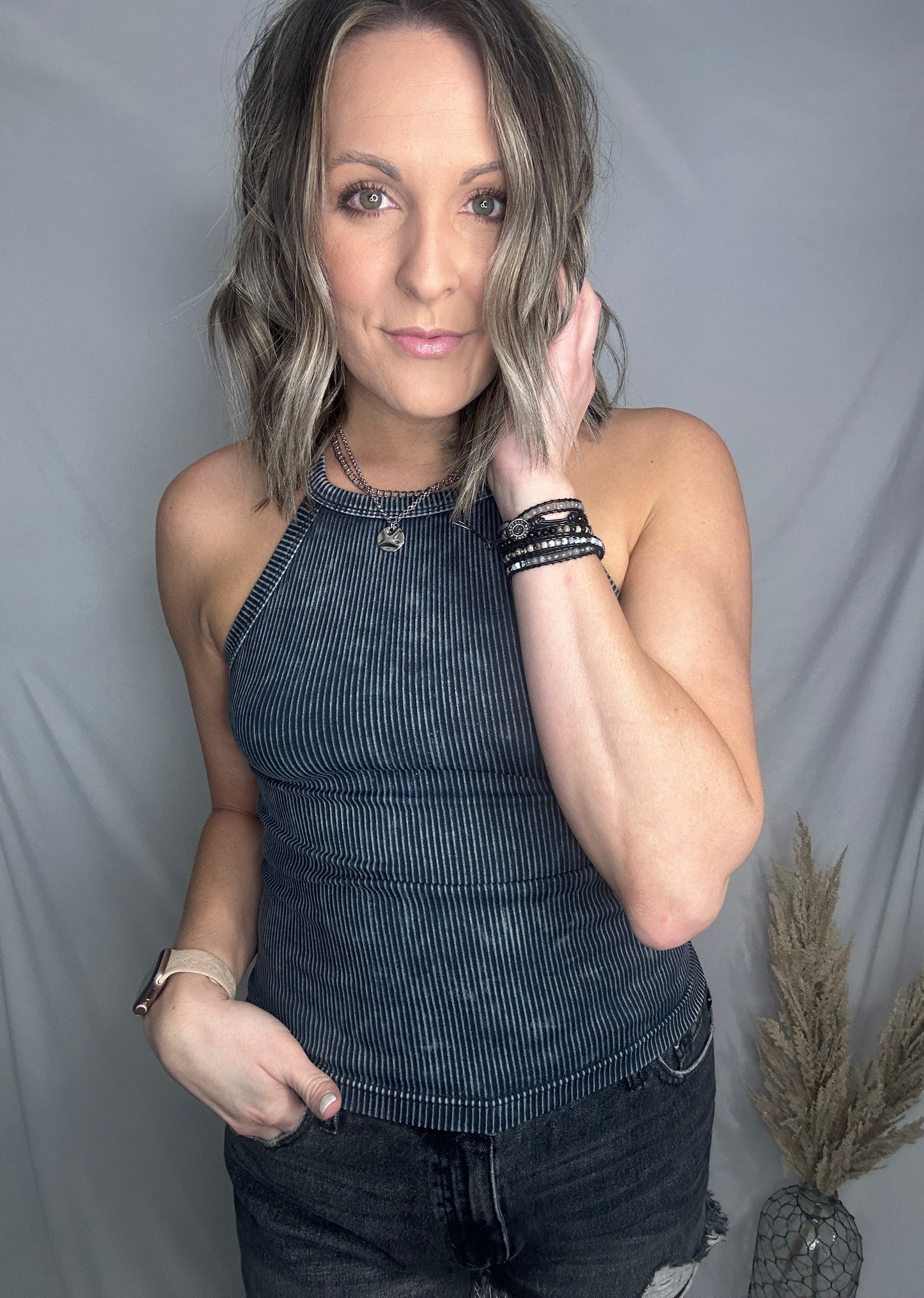 Stone Washed Cami - Ash Black