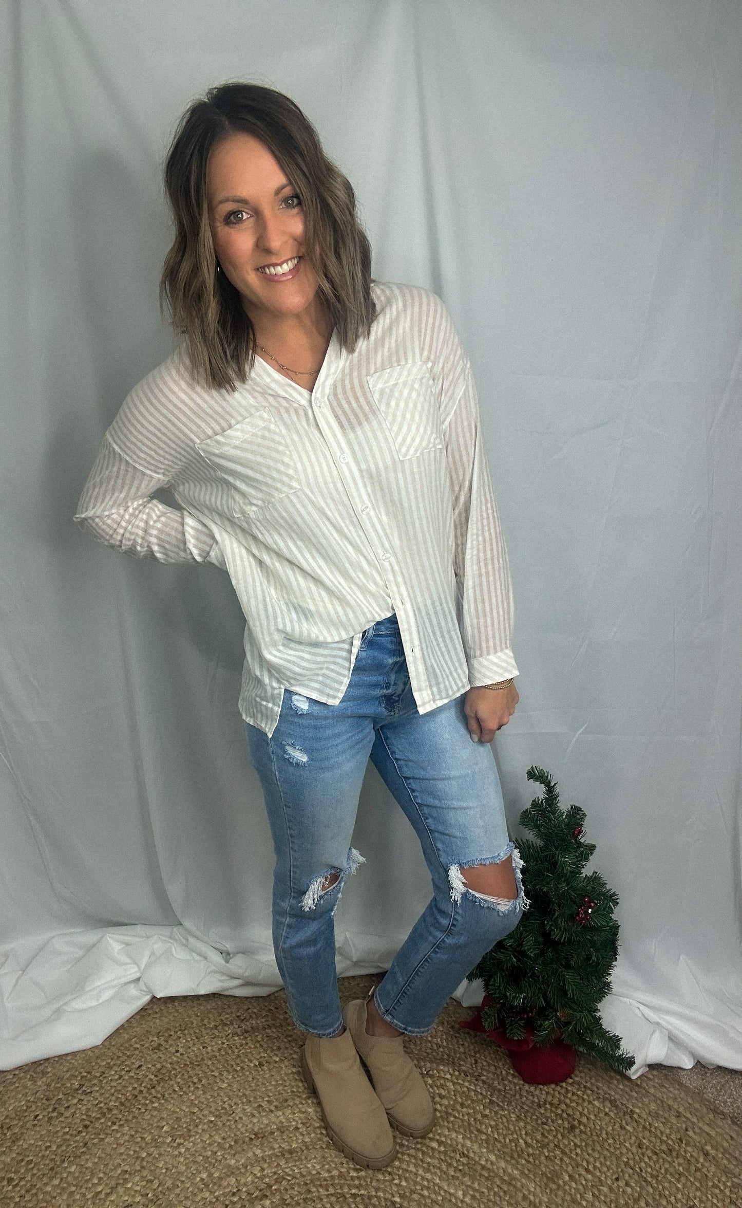 No Bad Days Striped Button Down