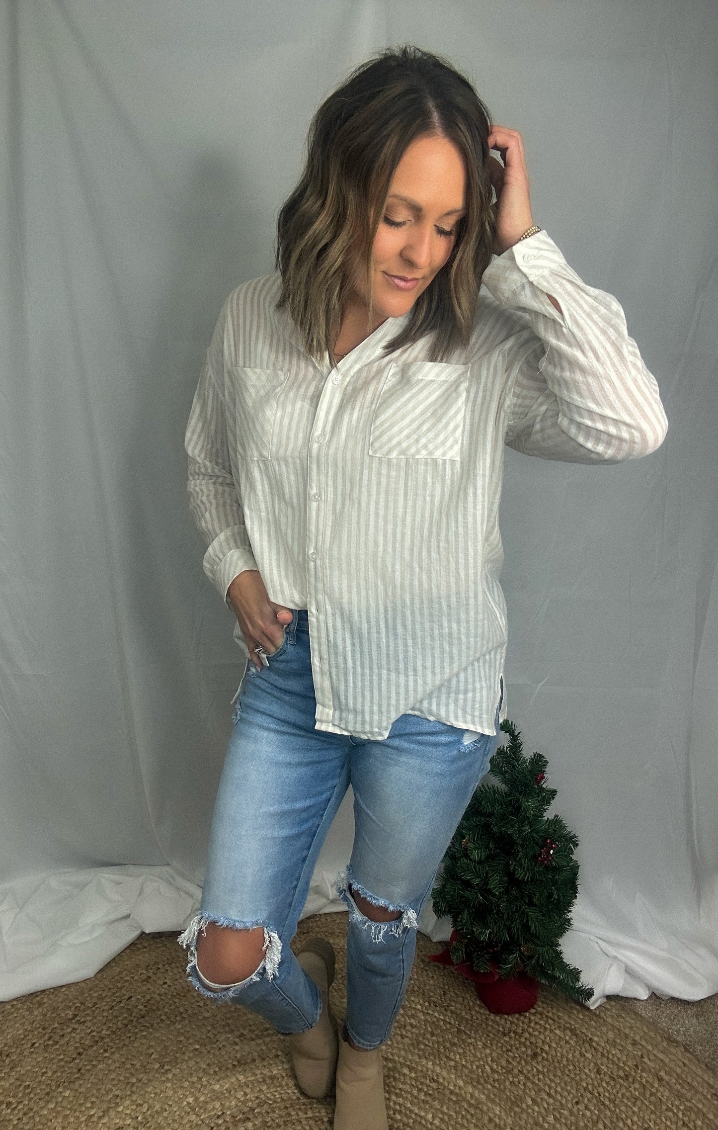 No Bad Days Striped Button Down