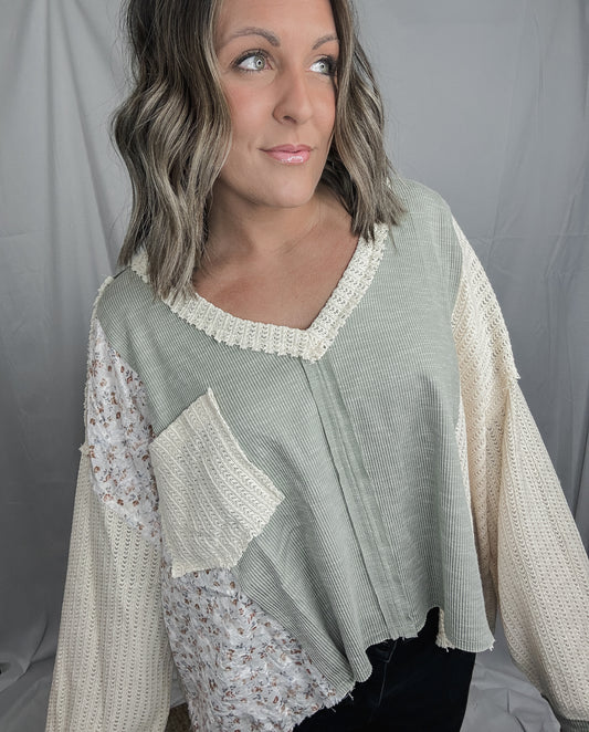 Dusty Sage Floral V-neck