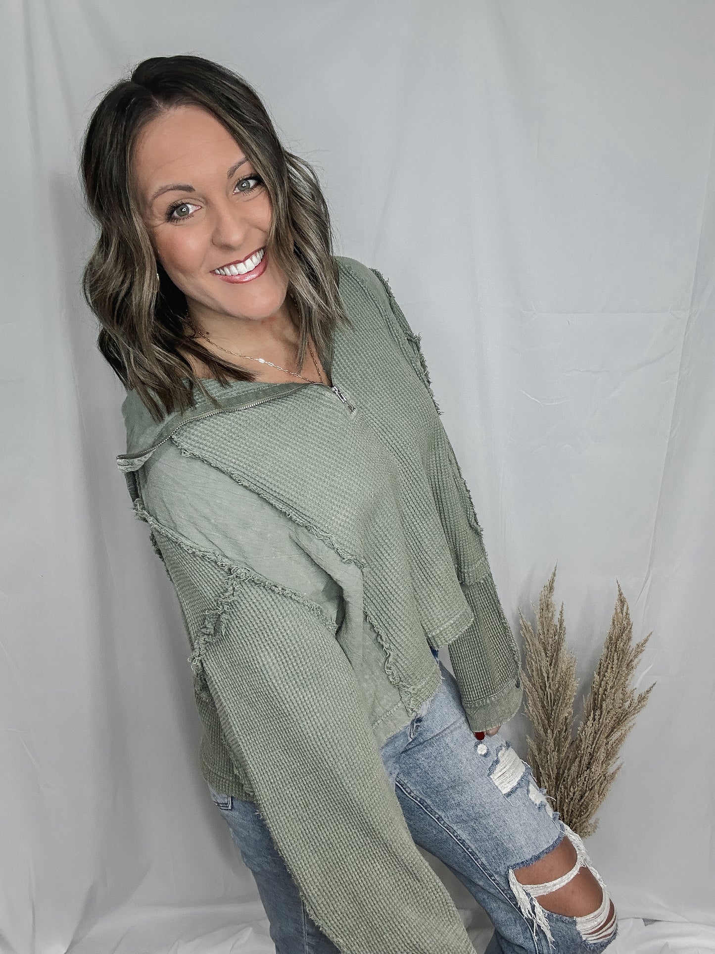 Mineral Washed Waffle Half Zip