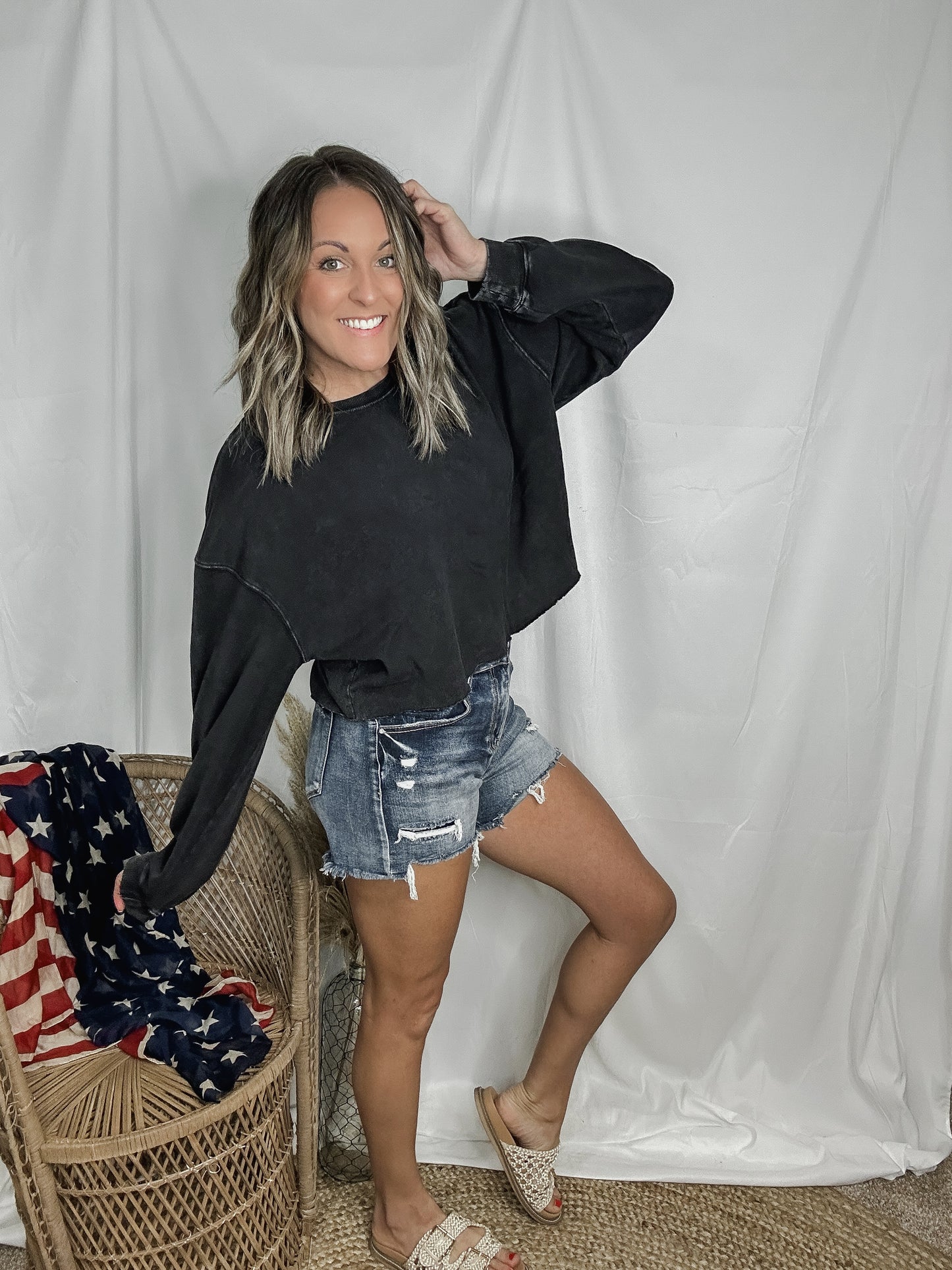 Raw Hem Cropped Crew
