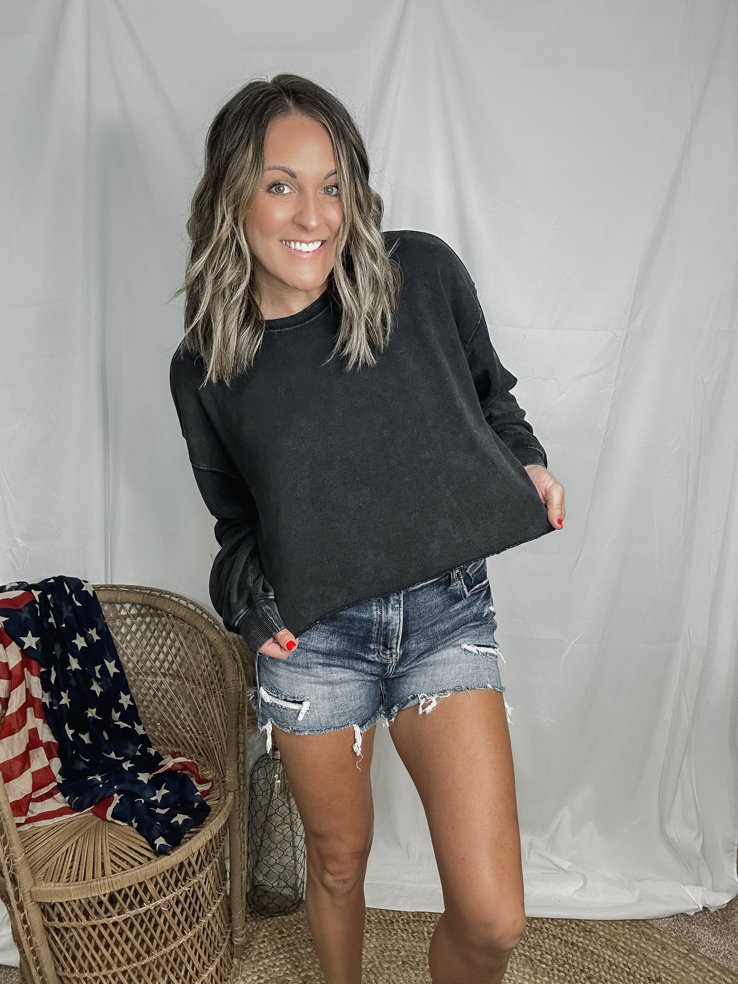Raw Hem Cropped Crew