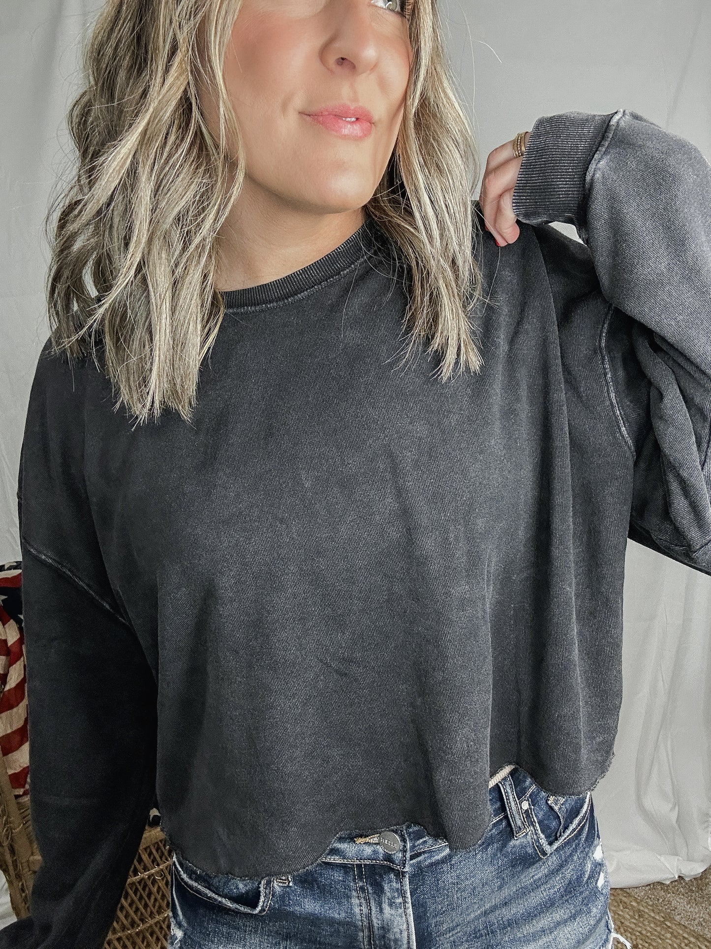 Raw Hem Cropped Crew