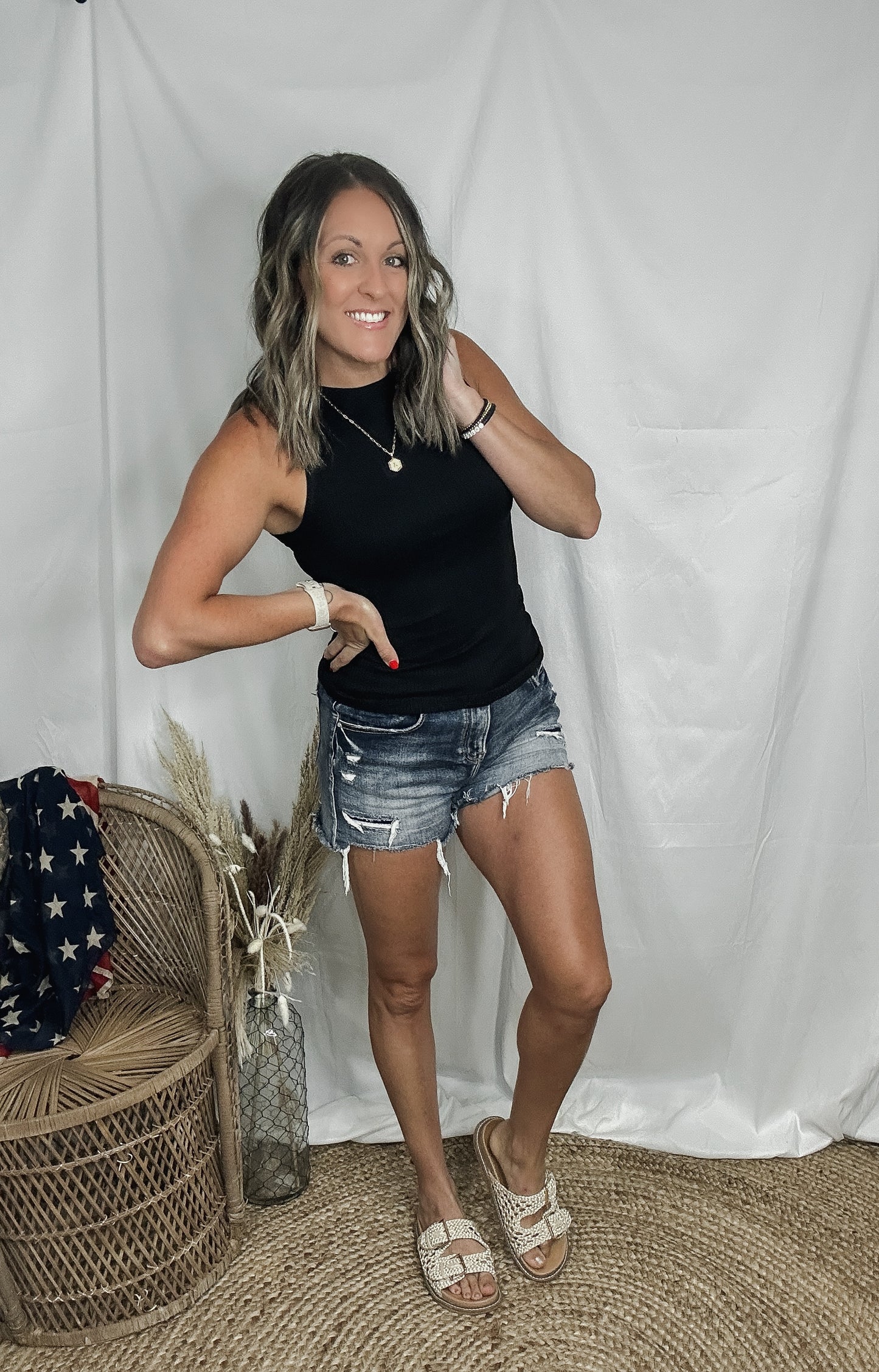 Harlow High Neck Ribbed Tank