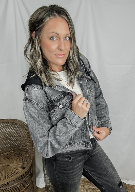 Hannah Hooded Black Denim Jacket
