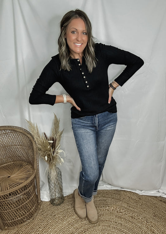 Riley Ribbed Black Long Sleeve