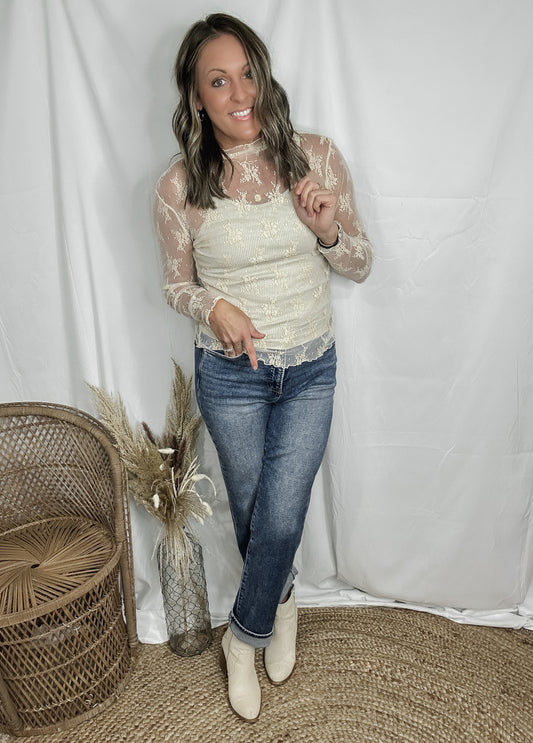 Flowers + Lace Mesh Top