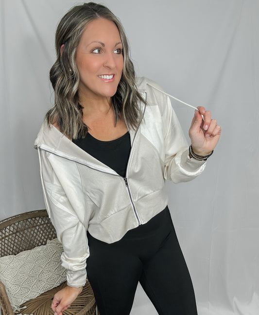 Soft Stone Color Block Zip Up – Lightweight Neutral Women’s Jacket