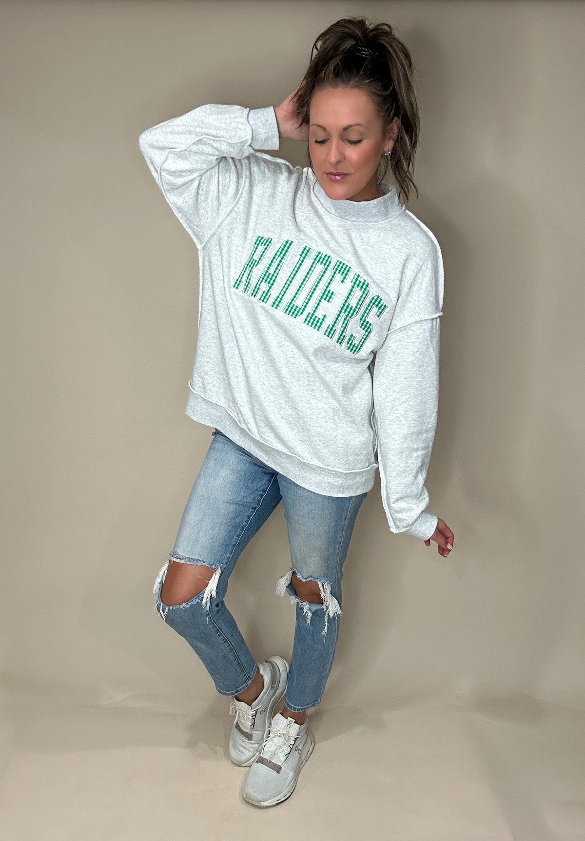 Raider Gingham Game Day Mock Neck