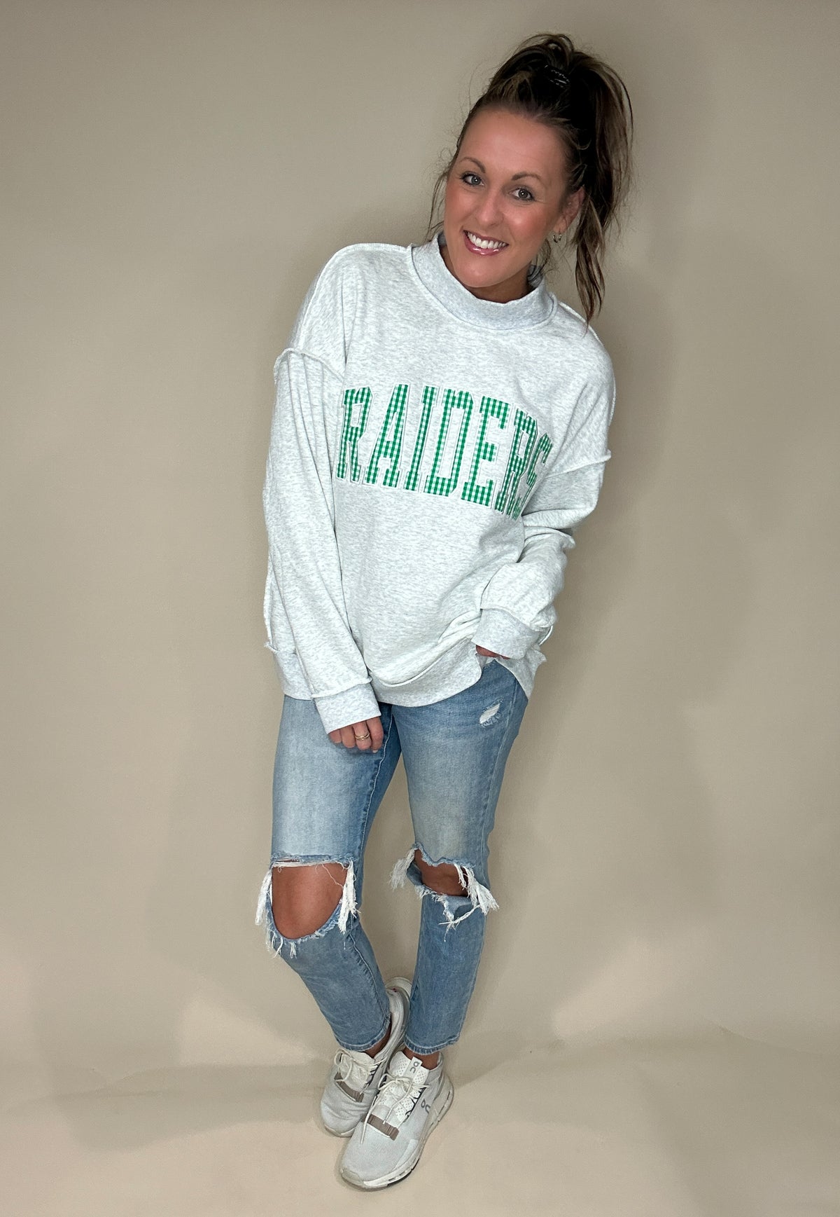 Raider Gingham Game Day Mock Neck