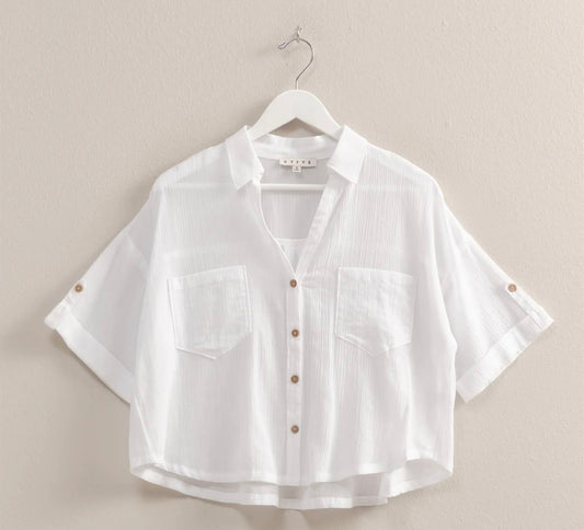Short Sleeve Crop Button Down