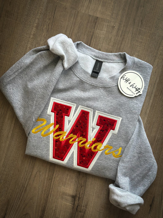 Sequin Spirit Varsity Crew - Warriors